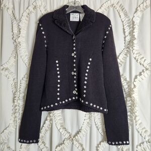 Vintage Michael Simon Gemstone Knit Black Cardigan Sz Large